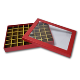 48 Cavity Empty Treat Boxes with Window and Dividers For Chocolates and Candy - (31x23x4 Cms) Pack of 6 Red - Willow